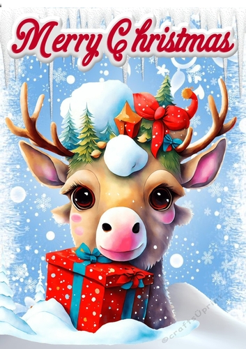 Blue Christmas With Cute Reindeer And Snow A4