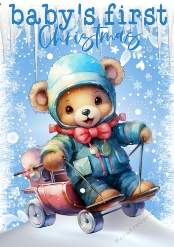 Babys 1st Christmas, With Cute Bear And Snow A4