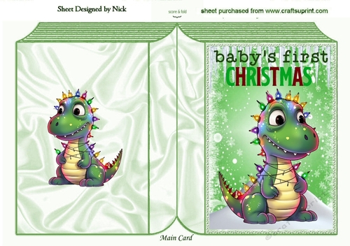 Cute Babys 1ST Christmas  With Dino Lights Folded Book