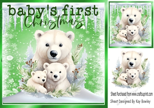 Babys 1st Christmas With Cute Polar Bear Family & Snow 8x8 (One)