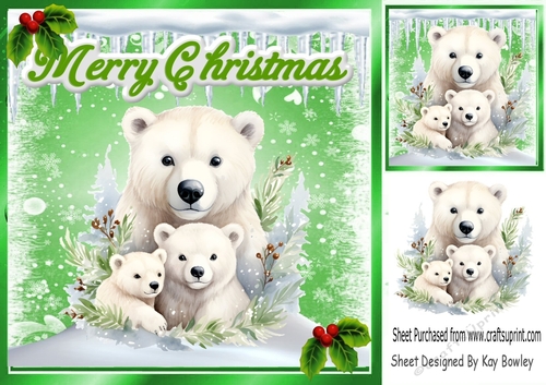  Christmas With Cute Polar Bear Family & Snow 8x8 (One)