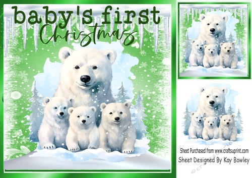 Babys 1st Christmas, With Cute Polar Bear Family And Snow 8X8 (Two)