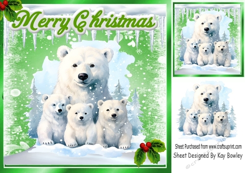 Christmas With Cute Polar Bear Family & Snow 8x8 (Two)