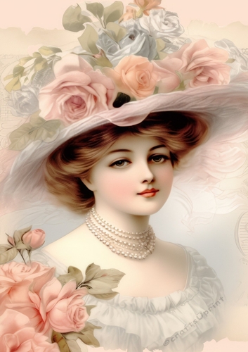 Elegant Vintage Lady With Roses A4 (Three)