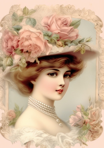Elegant Vintage Lady With Roses A4 (Four)