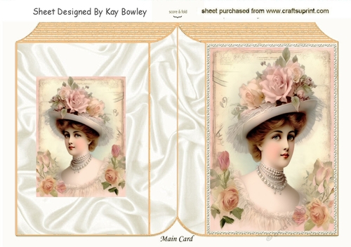 Elegant Vintage Lady With Roses Folded Book (One)