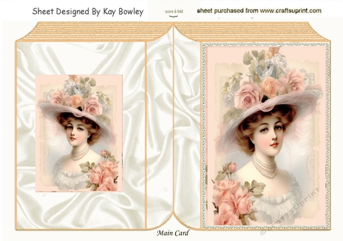 Elegant Vintage Lady With Roses Folded Book (Two)