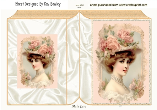 Elegant Vintage Lady With Roses Folded Book (Three)