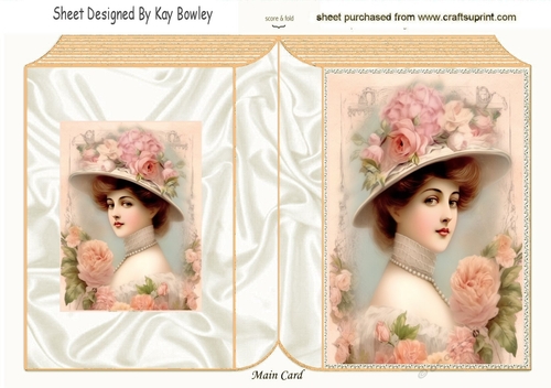 Elegant Vintage Lady With Roses Folded Book (Four)