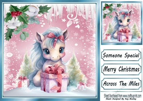 Lovely Pony With Snow Scene In Pink 8x8