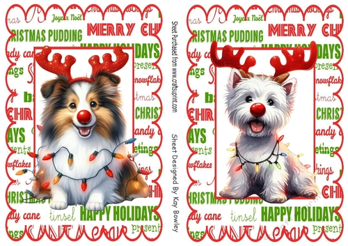 2 Lovely Christmas A5 Toppers, With Cute Dogs With Red Noses (One)