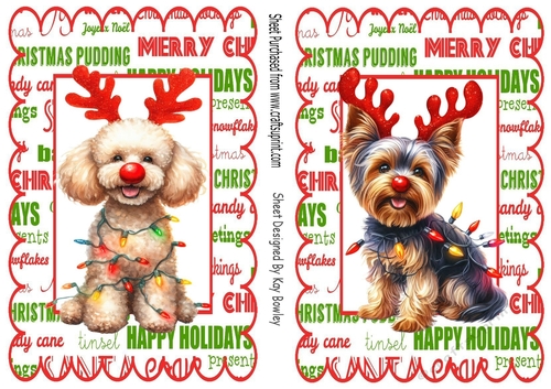2 Lovely Christmas A5 Toppers, With Cute Dogs With Red Noses (Three)