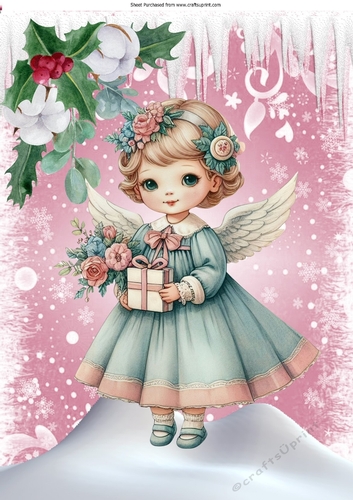 Pink Christmas With Sweet Angel A4 (Three)