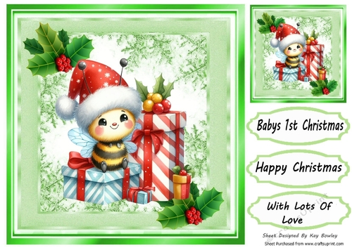 Cute Little Bumble Bee With Christmas Holly 8x8 (One)