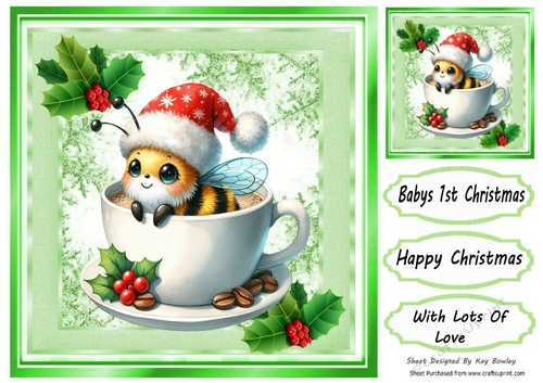 Cute Little Bumble Bee With Christmas Holly 8x8 (Two))