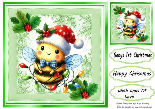 Cute Little Bumble Bee With Christmas Holly 8x8 (Three)