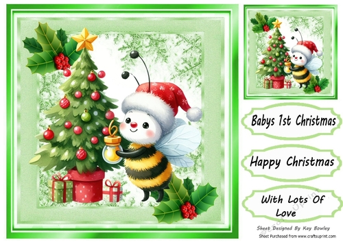 Cute Little Bumble Bee With Christmas Holly 8x8 (Four)