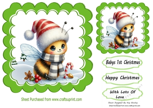 Cute Little Bumble Bee With Christmas 7X7 Frame  (One)