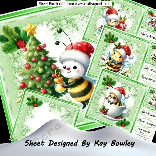  4 Cute Little Bumble Bees With Christmas Holly 8x8 Mini Kit 