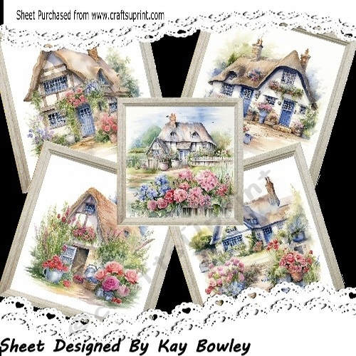 5 Lovely Wooden 8X8 Frames With Country Flower Cottages Mini Kit