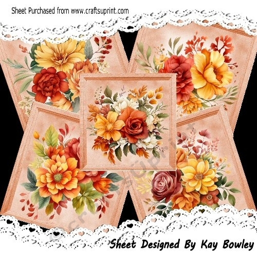 5 Lovely Orange Flower Arrangements 8x8 Card Mini Kit
