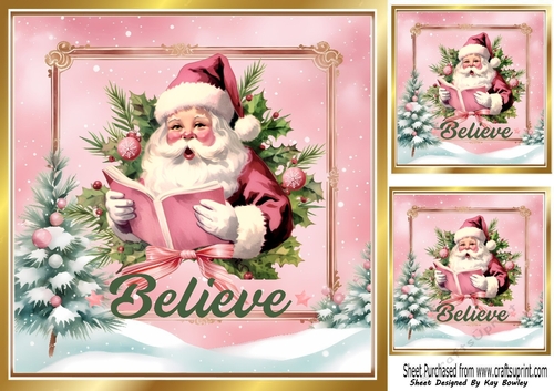Pink Christmas With Tree & Santa With Words 8x8