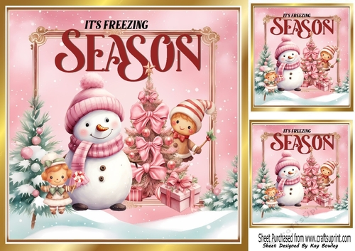 Pink Christmas With Tree & Snowman & Friends With Words 8x8