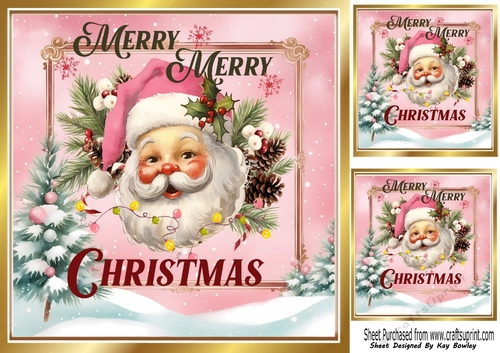 Pink Christmas With Tree & Jolly Santa With Words 8x8