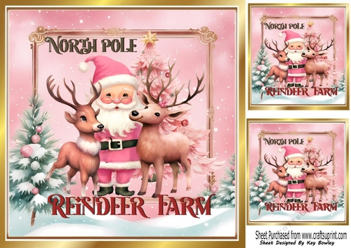 Pink Christmas With Tree & Reindeers With Words 8x8