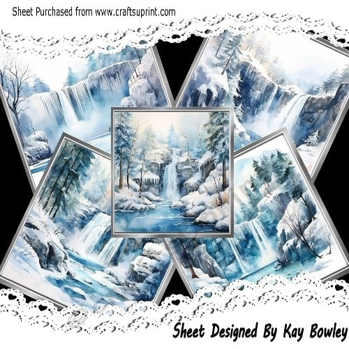 5 Lovely Winter Blue Waterfalls 8x8 Cards Mini Kit