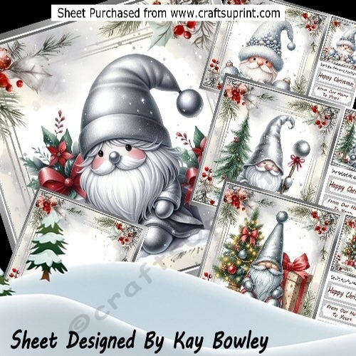 4 Silver And Red Berries Christmas Winter Gnomes 8x8 Mini Kit