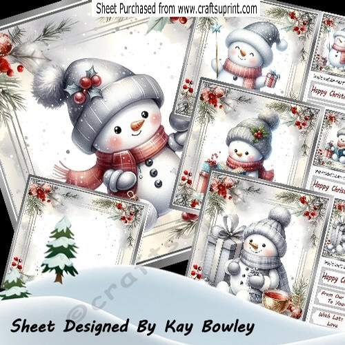 4 Silver And Red Berries Christmas Winter Cute Snowmen 8x8 Mini Kit
