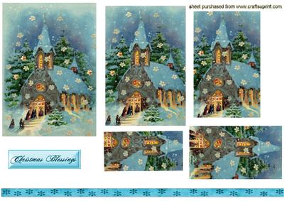 Christmas Vintage Scene of a Church Pyramids
