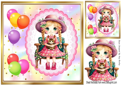 Birthday Girl With Balloons Pink 8x8