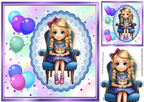 Birthday Girl With Balloons Blue 8x8