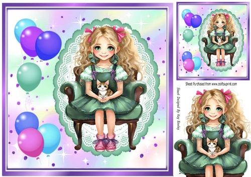 Birthday Girl With Balloons Turq 8x8