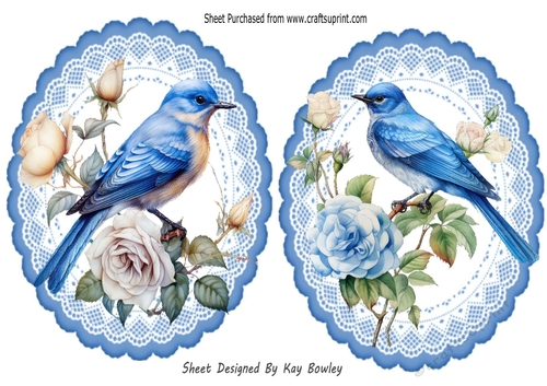 2 Pretty Blue Bird Toppers with Flowers (Two)