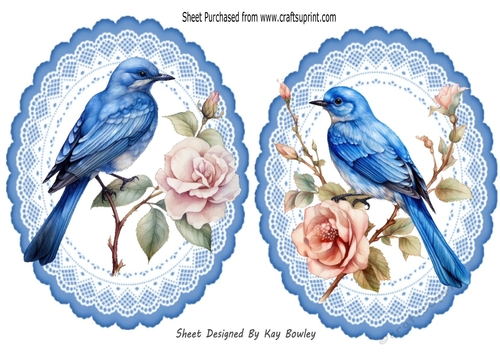 2 Pretty Blue Bird Toppers with Flowers (Three)
