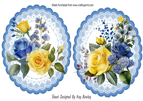 2 Pretty Blue/Yellow Rose Toppers (One)
