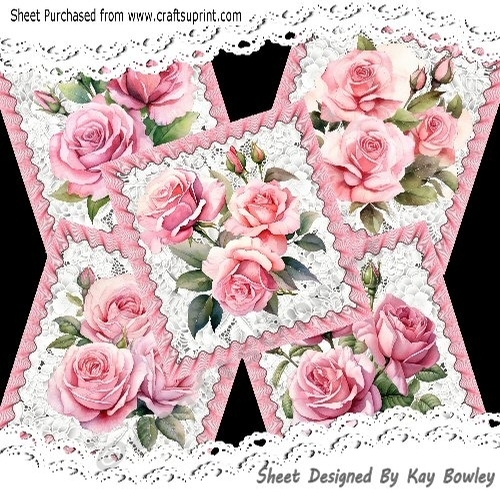 5 Pretty Pink Roses On Vintage Lace 8X8 Cards Mini kit