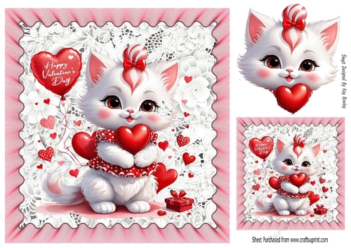 Cute White Valentine Kitty With Heart 8x8