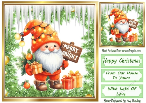 Lovely Jolly Christmas Gnome With Snow 8X8 (One)