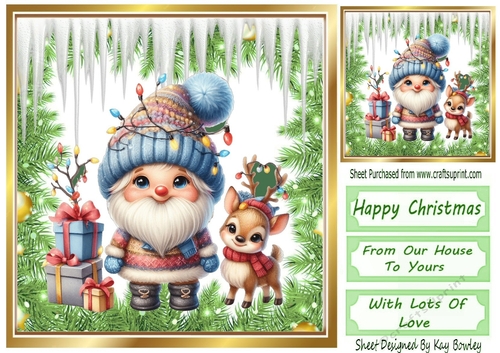 Lovely Jolly Christmas Gnome With Snow 8X8 (Two)
