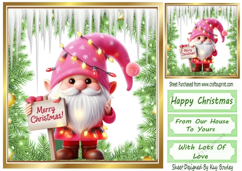 Lovely Jolly Christmas Gnome With Snow 8X8 (Three)