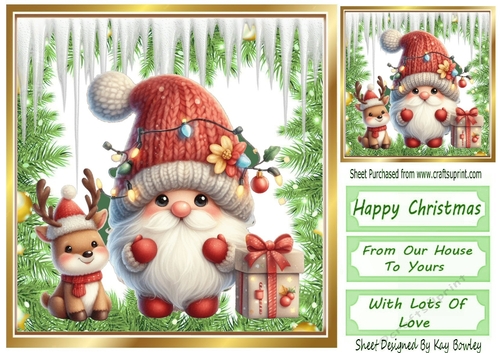 Lovely Jolly Christmas Gnome With Snow 8X8 (Four)