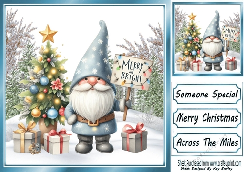 Lovely Happy Christmas Gnome With Snow 8X8 Blue  (One)