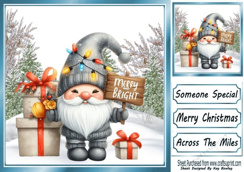Lovely Happy Christmas Gnome With Snow 8X8 Blue  (Two)