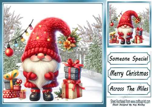 Lovely Happy Christmas Gnome With Snow 8X8 Blue  (Three)