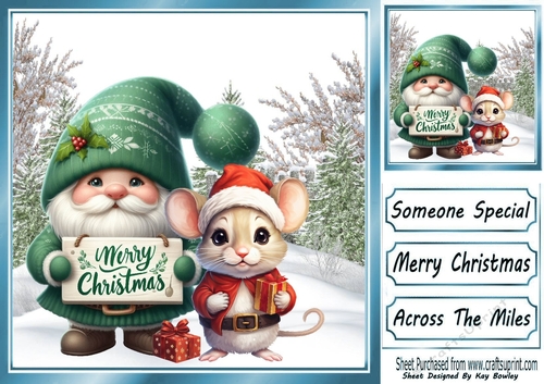 Lovely Happy Christmas Gnome With Snow 8X8 Blue  (Four)