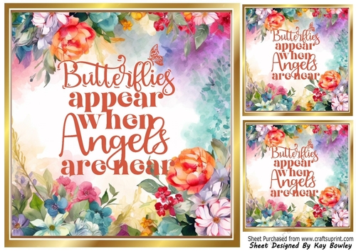 Pretty Floral 8X8 Frame With BUTTERFLIES & ANGELS Sentiment (One)